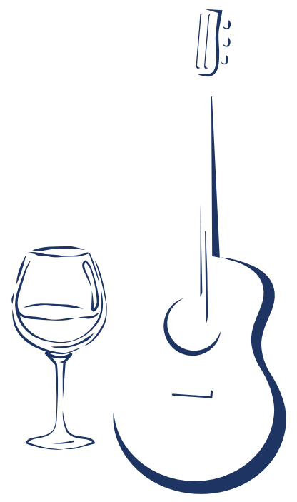 Weinglas und Gitarre – Originalgrafik aus der Savoir-vivre-Anzeige